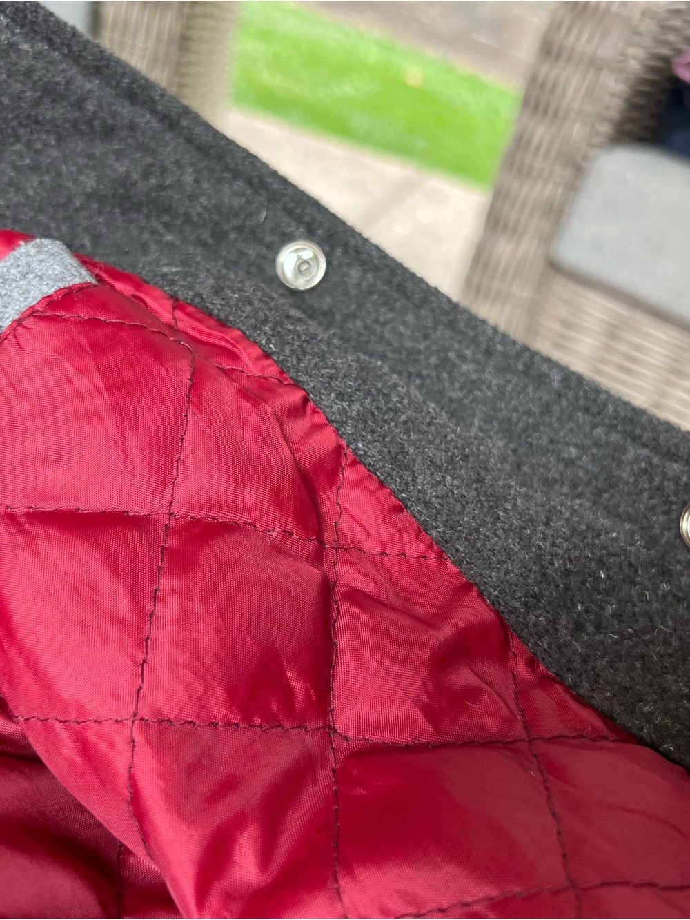 Gray Baseballism Hooded Varsity Jacket with Red Lining Medium - Picture 9 of 9